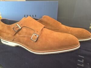 Zelli NWB Legerra Double Monk Strap Suede Dress Shoes Size 13 in Cognac Brown